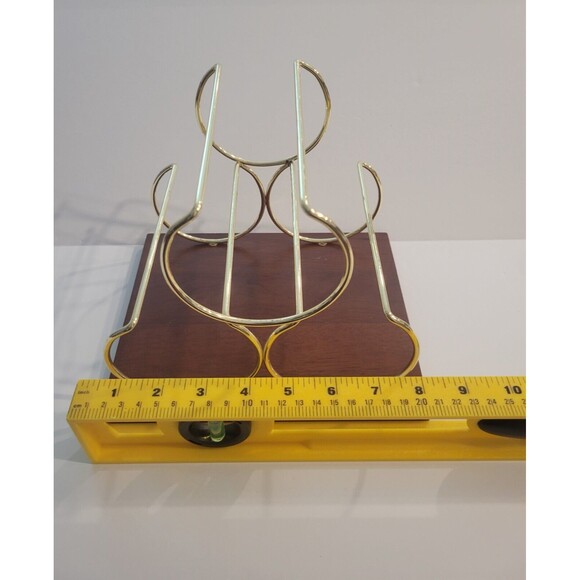Short Stories Countertop Wine Rack 3 Bottles Gold Tone Metal on Wood - Picture 5 of 7
